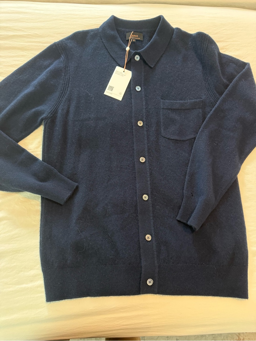 Quince Navy Button-Front Knit Sweater Shirt Cashmere NWT